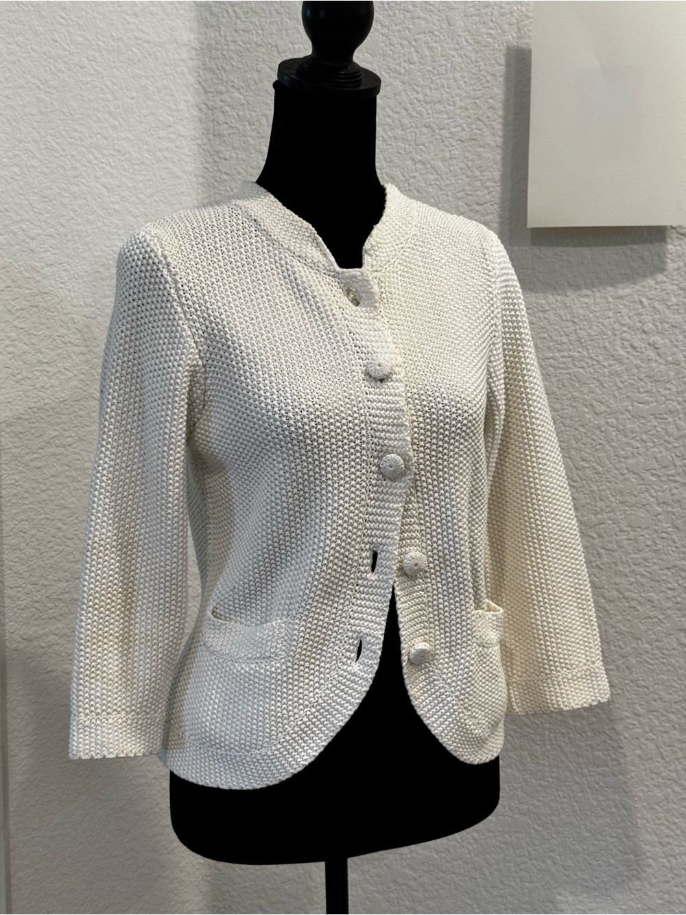 Harold’s vintage – Cropped Knit Button-Front Cardigan in White size M - Picture 3 of 8